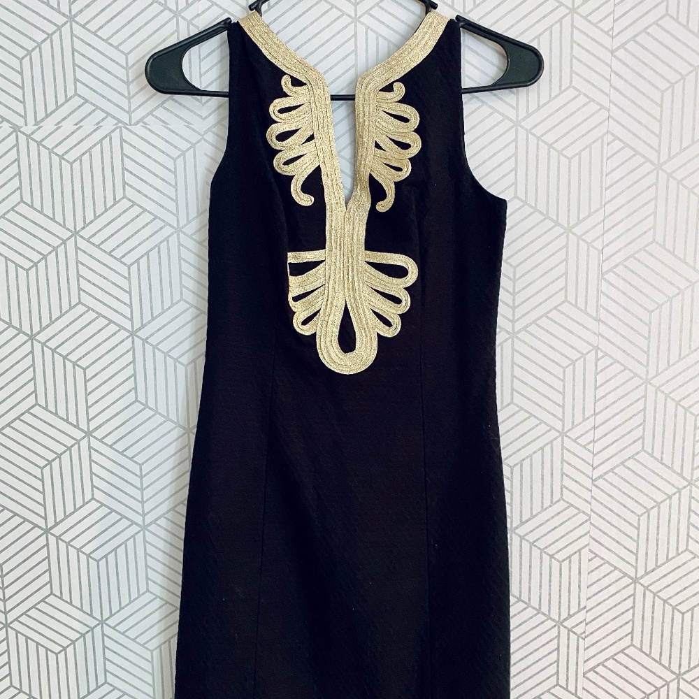 Lilly Pulitzer Black and Gold Shift Dress- 00